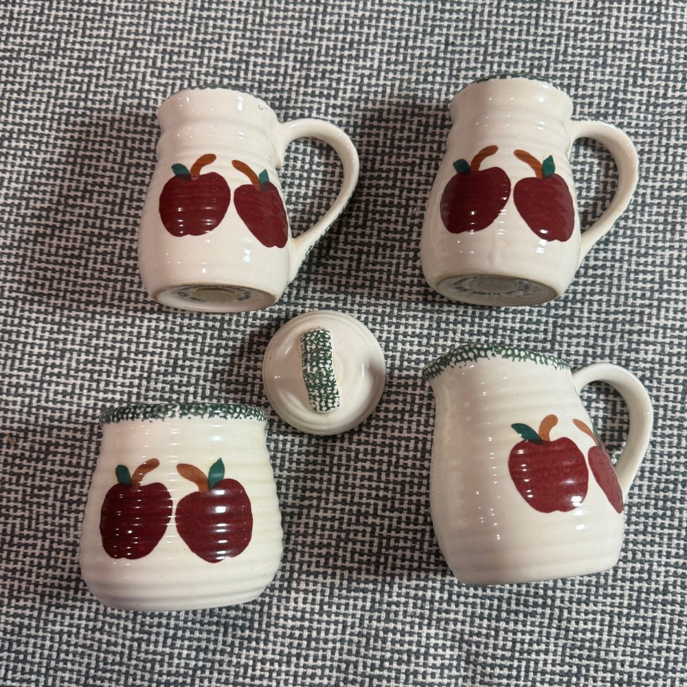 Home Trends Red Apple Ceramic Sugar Creamer Salt and Pepper Shaker Set 4pc